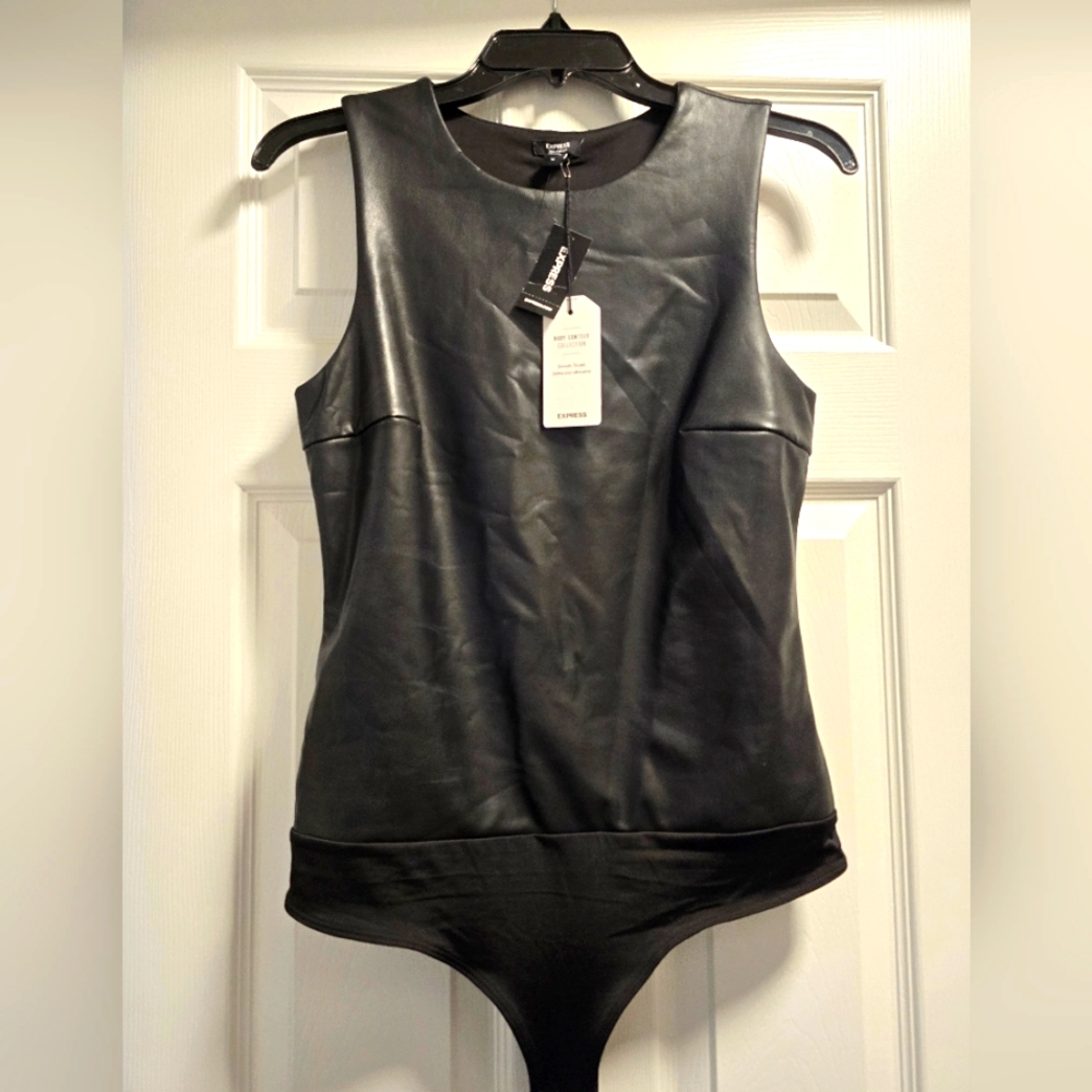 Nwt Express black Faux leather tank bodysuiy